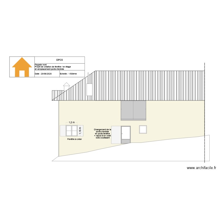 Plan façade nord + projet. Plan de 0 pièce et 0 m2