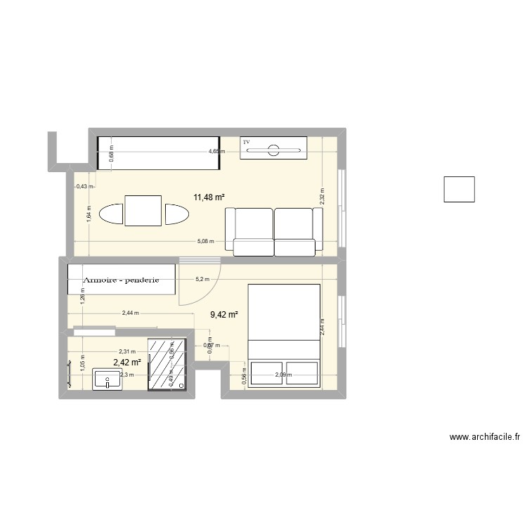 appartement fabien. Plan de 3 pièces et 23 m2