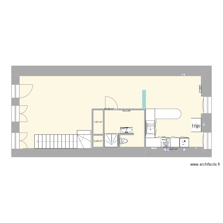 plan 1. Plan de 5 pièces et 55 m2