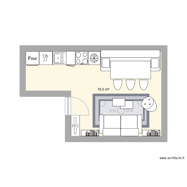 montagne. Plan de 1 pièce et 19 m2
