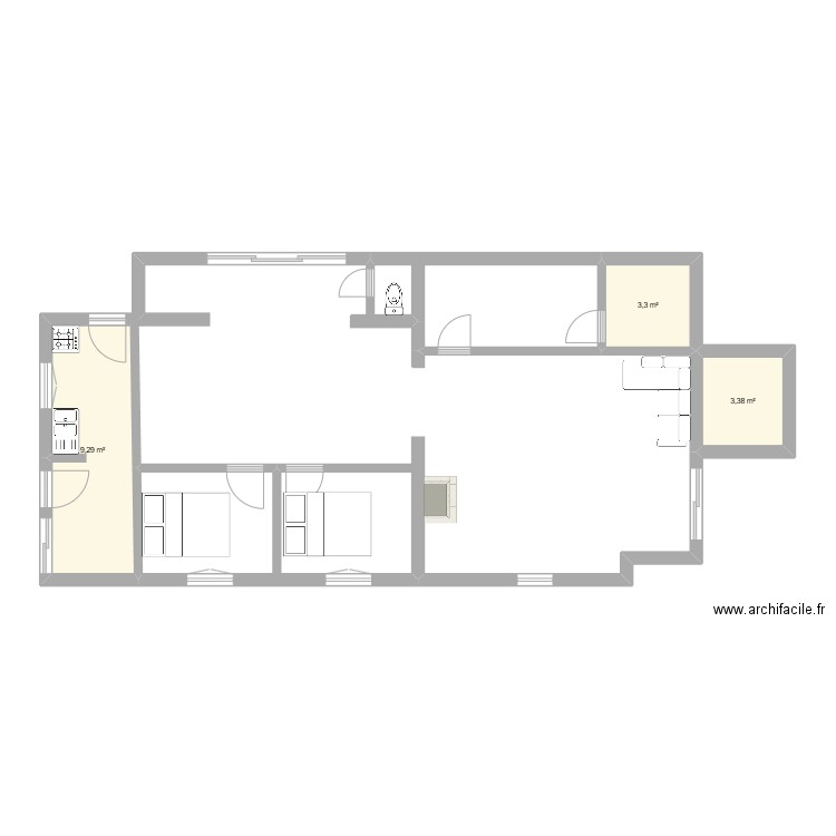 Plan Piquey 1. Plan de 3 pièces et 16 m2