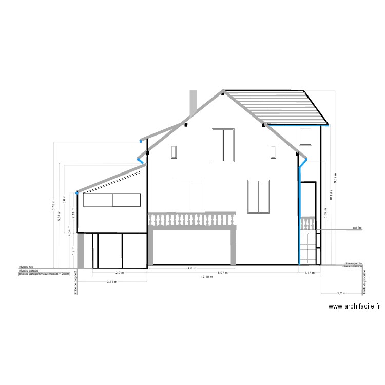 facade sud extension. Plan de 0 pièce et 0 m2