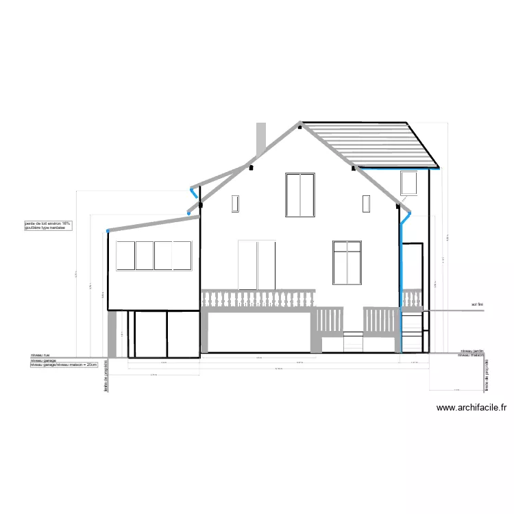 facade sud extension. Plan de 