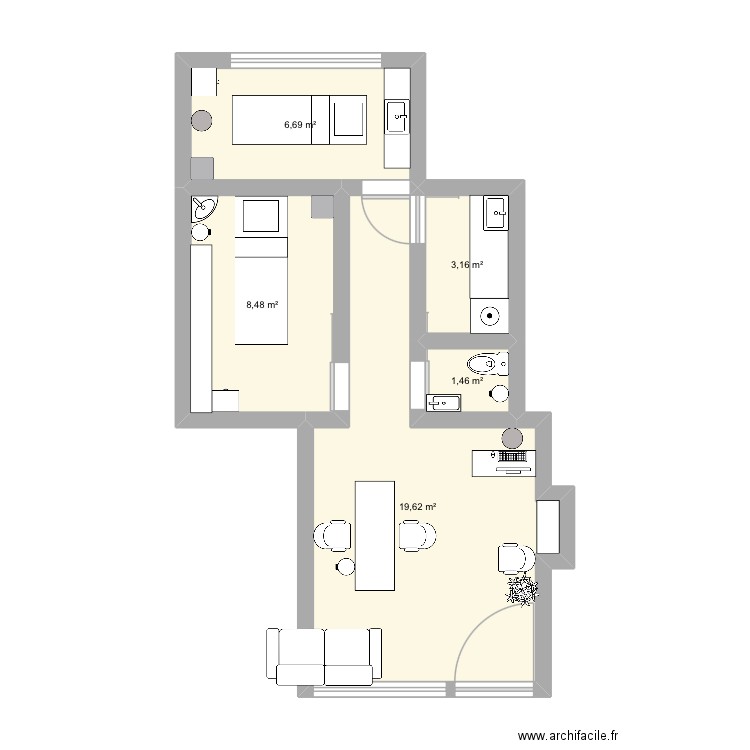 Institut. Plan de 5 pièces et 39 m2