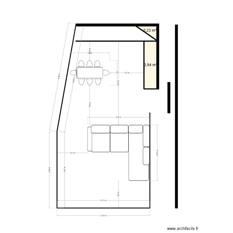 plan salon joia. Plan de 2 pièces et 1 m2