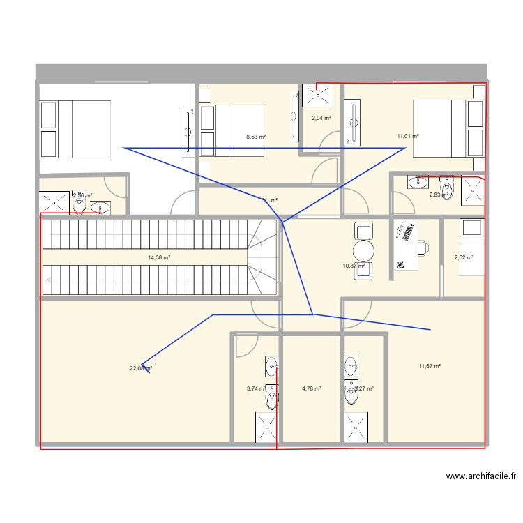 Olivéa. Plan de 14 pièces et 103 m2