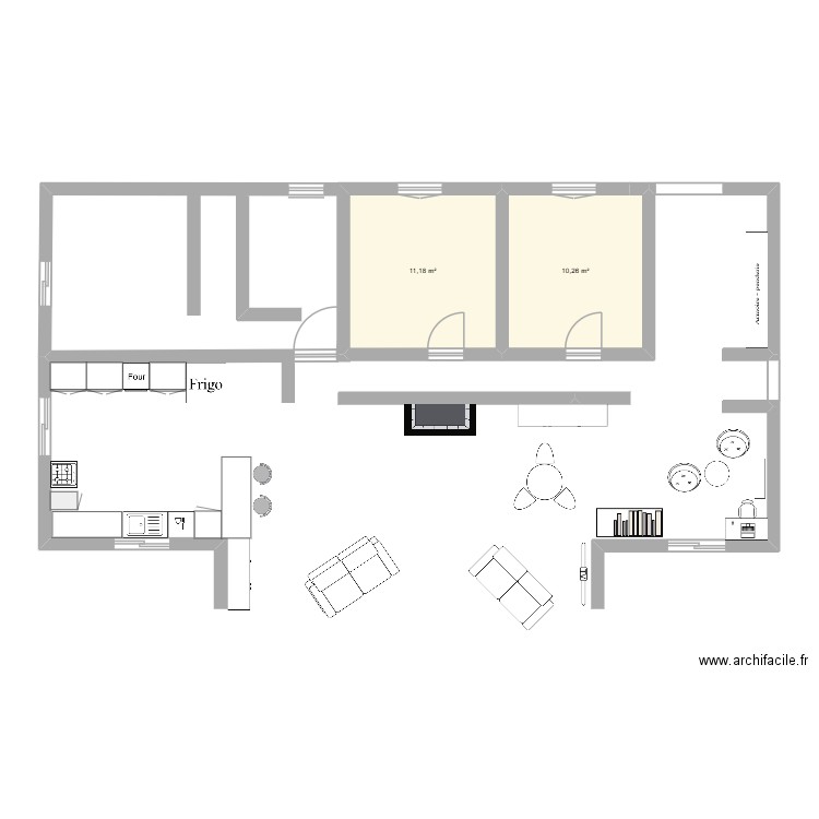 hall bureau séjour. Plan de 2 pièces et 21 m2