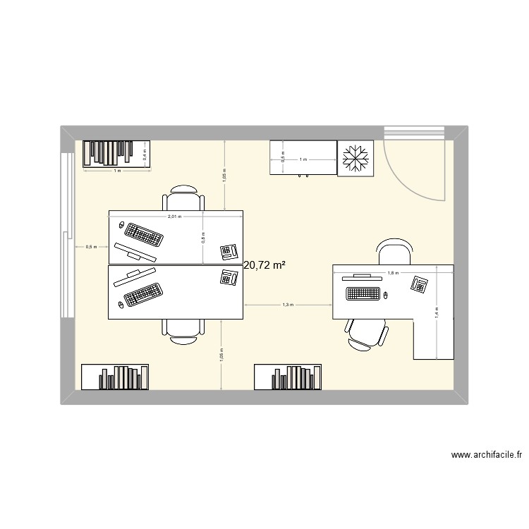 Bureau Virginie. Plan de 1 pièce et 21 m2