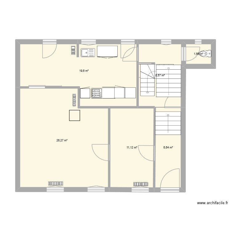 Etage Office. Plan de 6 pièces et 74 m2