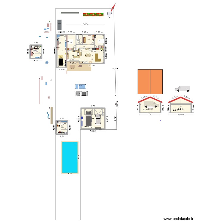 Duras aménagement définitif. Plan de 15 pièces et 269 m2