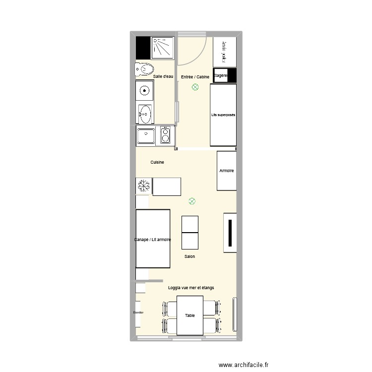 Carnon Omahas 2 Six Light. Plan de 2 pièces et 26 m2