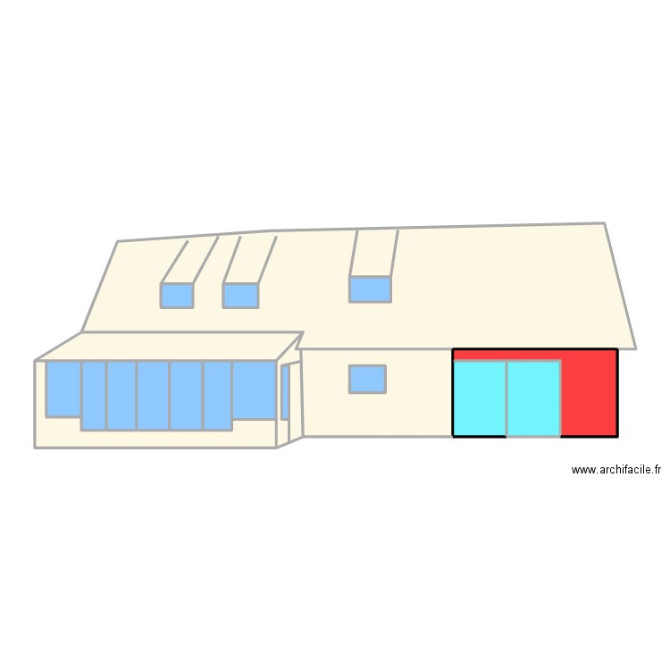 Façade arrière. Plan de 20 pièces et 99 m2
