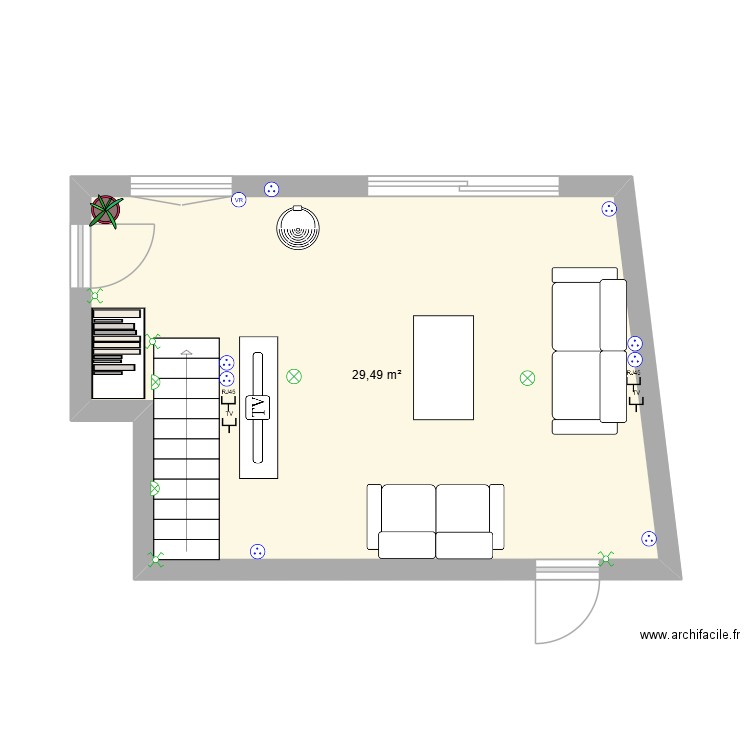 salon. Plan de 1 pièce et 29 m2
