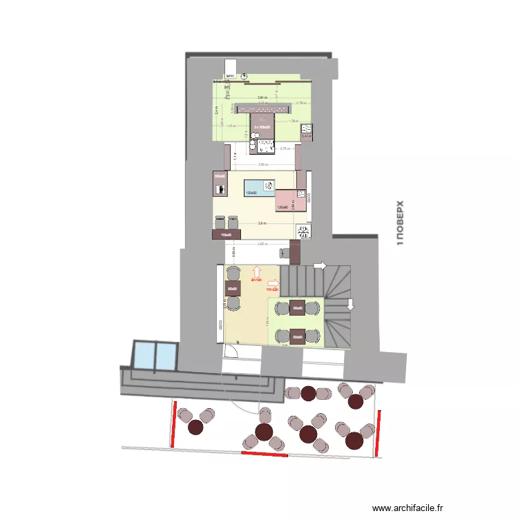 Projet R&eacute;novation - Niveau 1 + petite terrasse. Plan de 