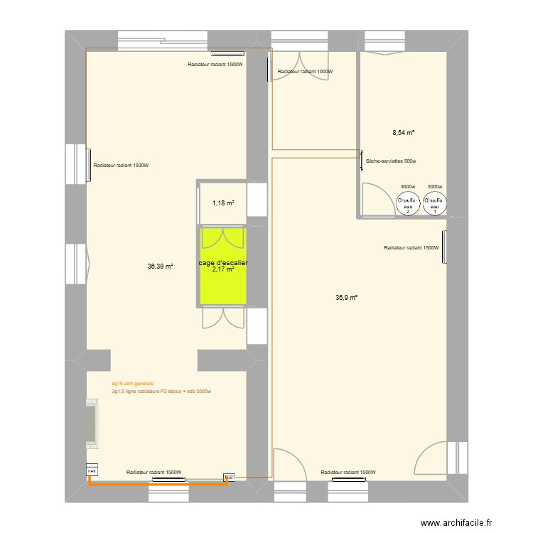 TB V1 radiateurs. Plan de 5 pièces et 85 m2