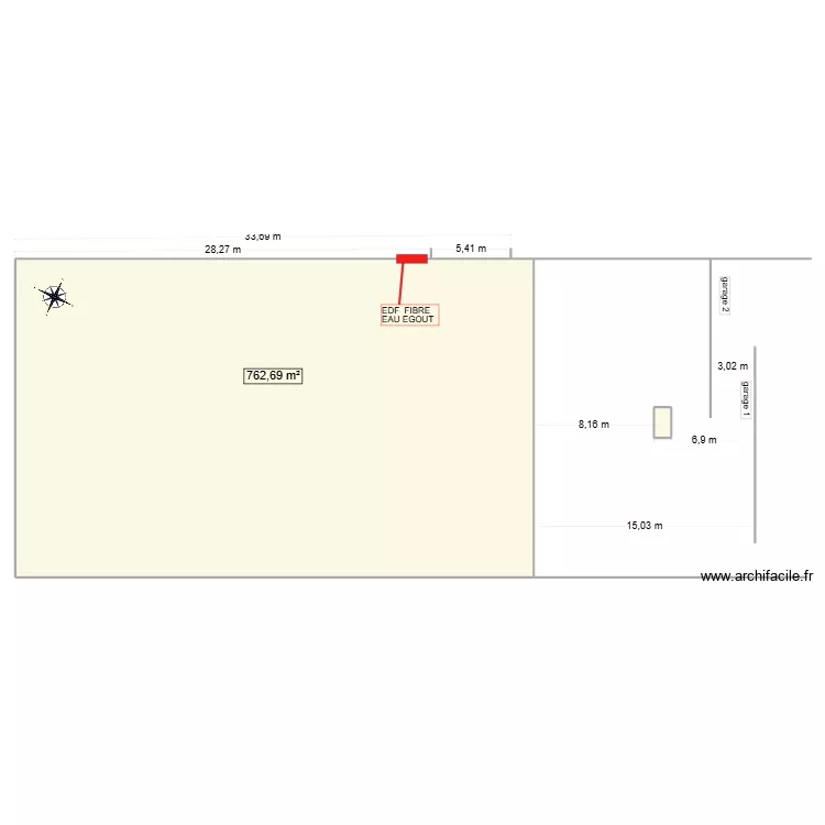 division parcellaire. Plan de 2 pièces et 765 m²