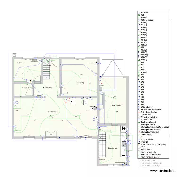 Plan &eacute;lectrique. Plan de 19 pièces et 282 m²
