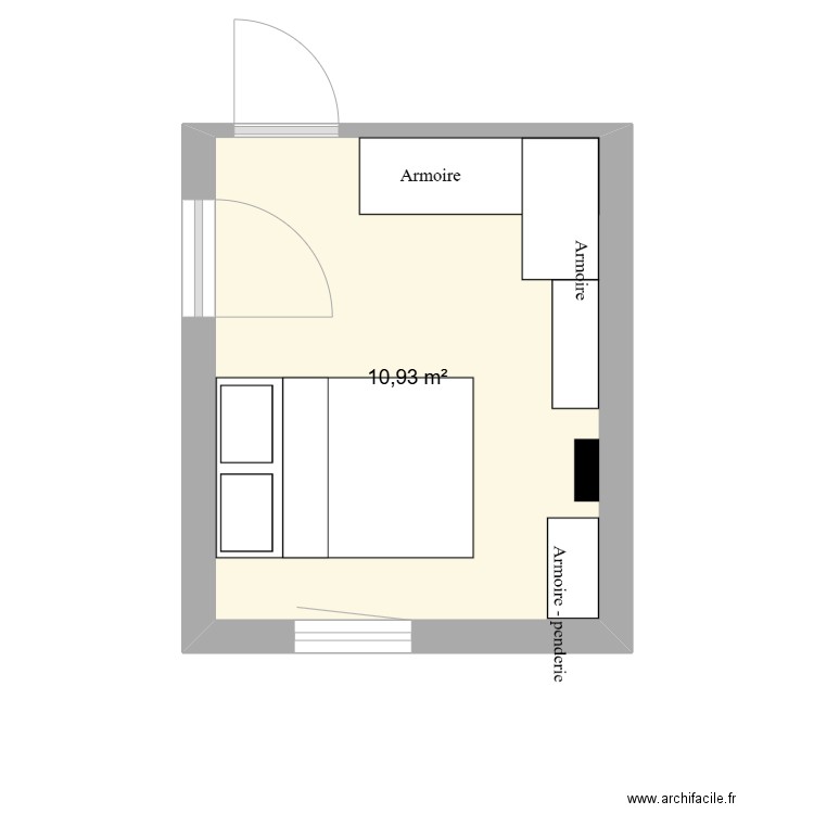 Chambre. Plan de 1 pièce et 11 m2