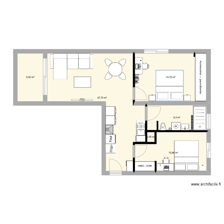 Le Chatel V4 RETENU. Plan de 6 pièces et 65 m2