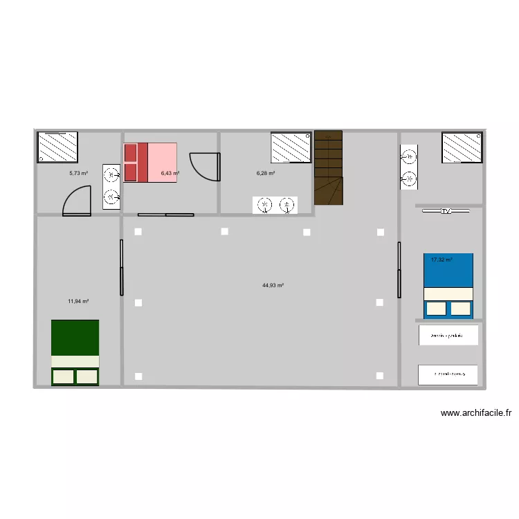 Riad &eacute;tage. Plan de 6  et 93 m²