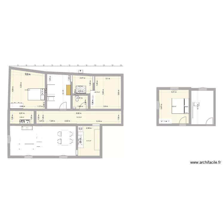 appartement 2. Plan de 6  et 81 m²