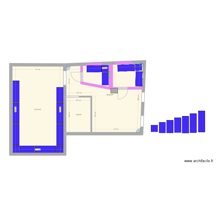 salle 3. Plan de 3 pièces et 80 m2