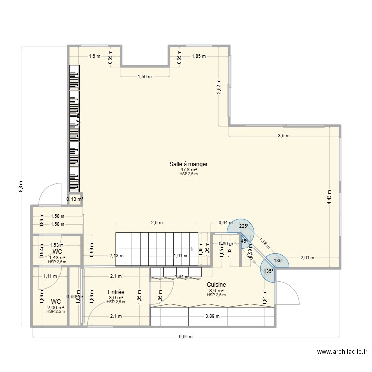 Gouhier. Plan de 7 pièces et 65 m2