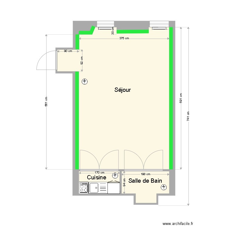 M DE BARACE - Studio. Plan de 5 pièces et 27 m2