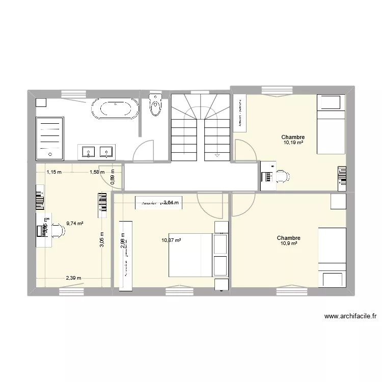 etageP5. Plan de 4  et 42 m²