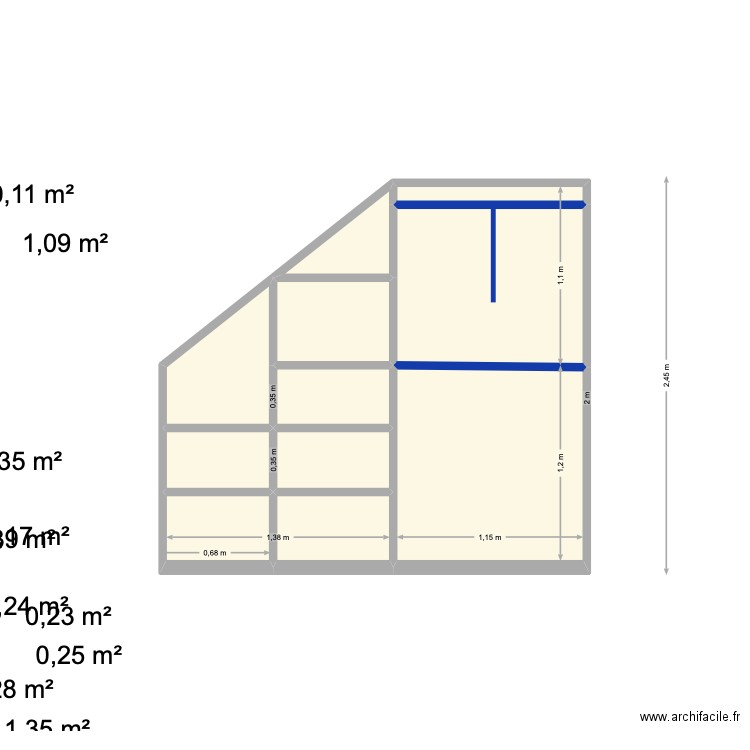 placard. Plan de 11 pièces et 5 m2