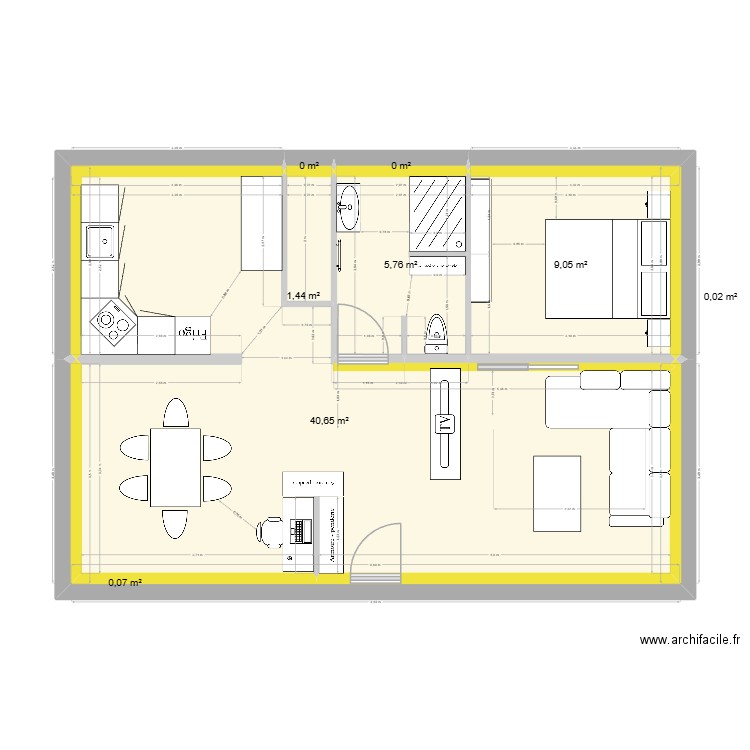 Maison Plage Base Bis bis. Plan de 8 pièces et 57 m2