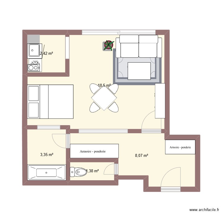 Appartement Lucia meublé 3. Plan de 5 pièces et 34 m2