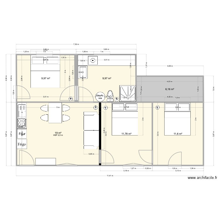 LTSM plan maison souhaité v2. Plan de 6 pièces et 68 m2