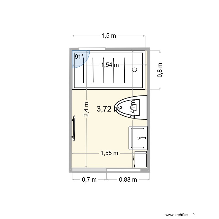 Modification Salle de bain. Plan de 1 pièce et 4 m2