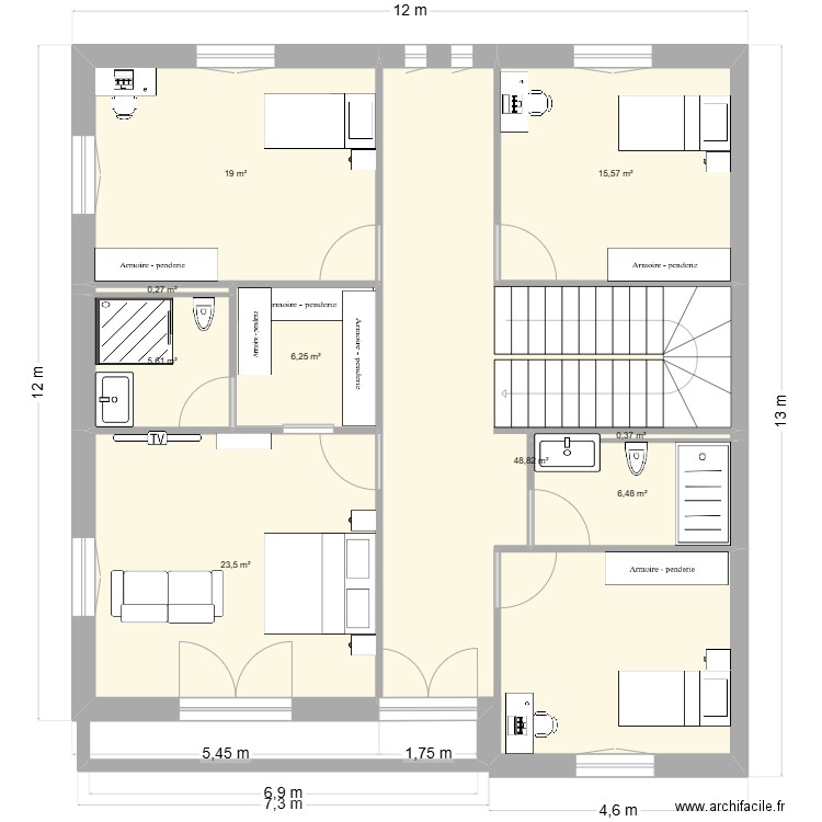 PLAN_ETAGE1. Plan de 7 pièces et 126 m2