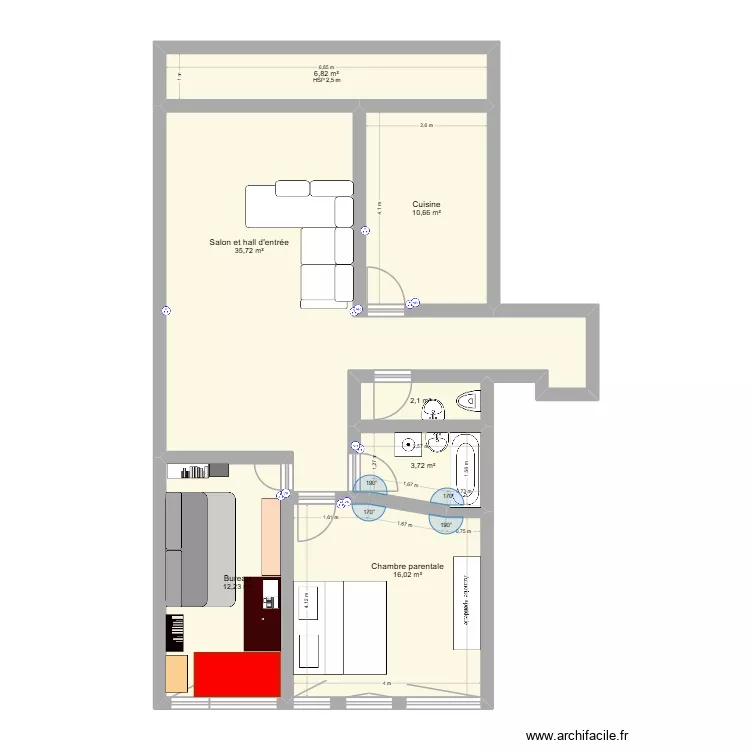 La casa. Plan de 7  et 87 m²