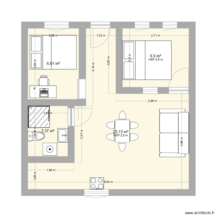 Appart Bayonne Coloc. Plan de 4 pièces et 39 m2