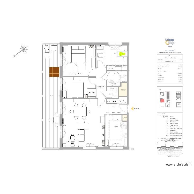 prairiales. Plan de 2 pièces et 2 m2