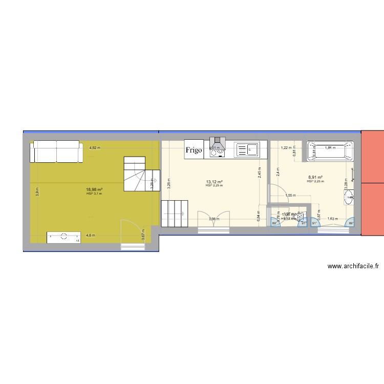 MAISON VUE HAUT. Plan de 6 pièces et 66 m2
