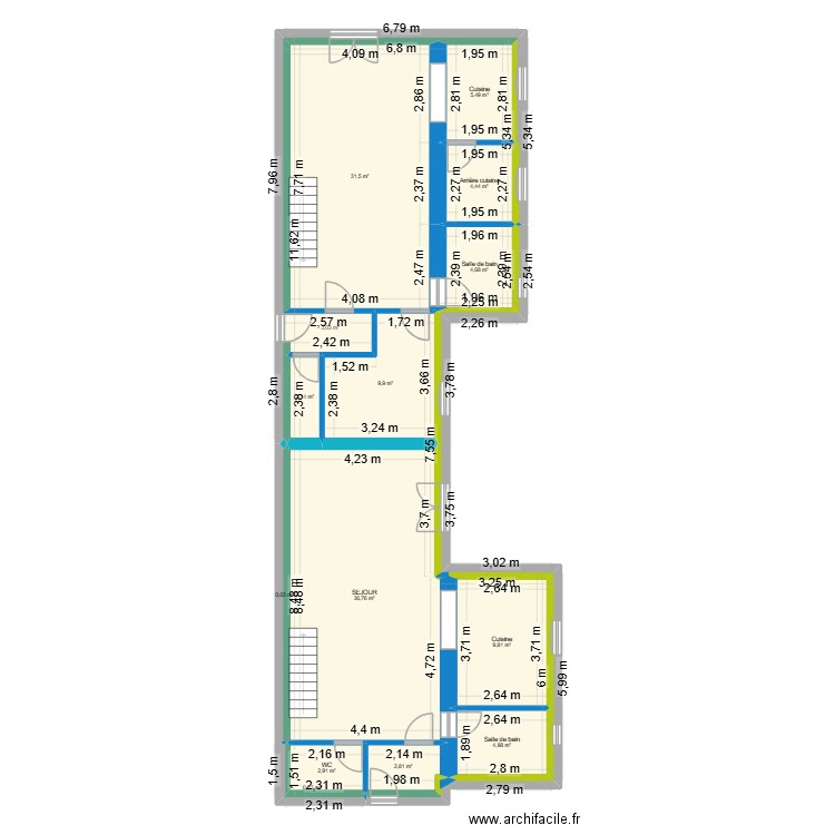 couture 2. Plan de 14 pièces et 119 m2