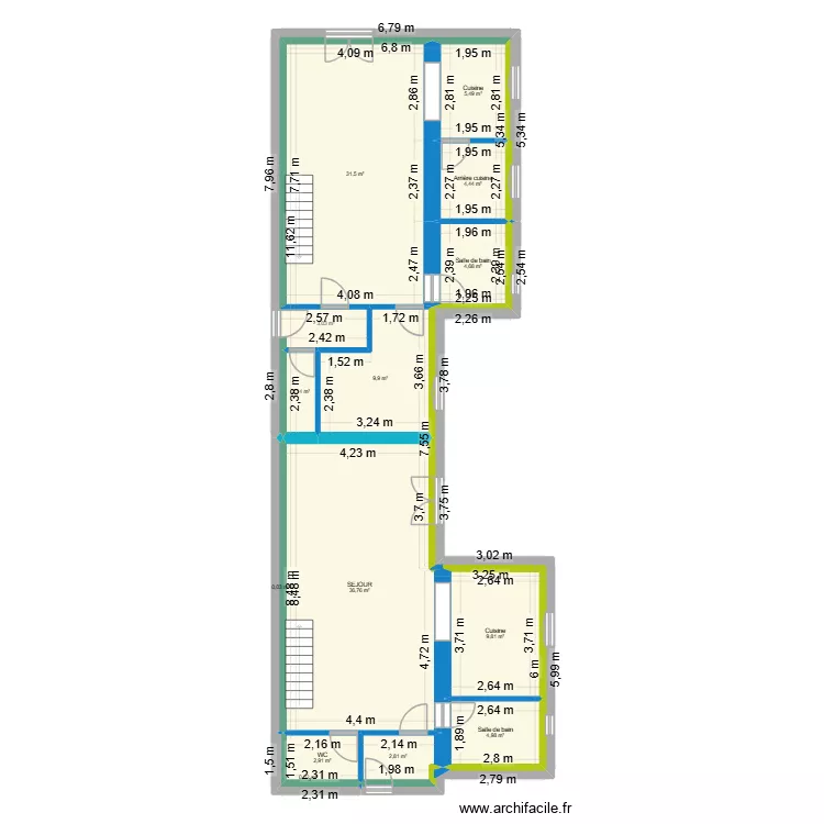 couture 2. Plan de 14  et 119 m²