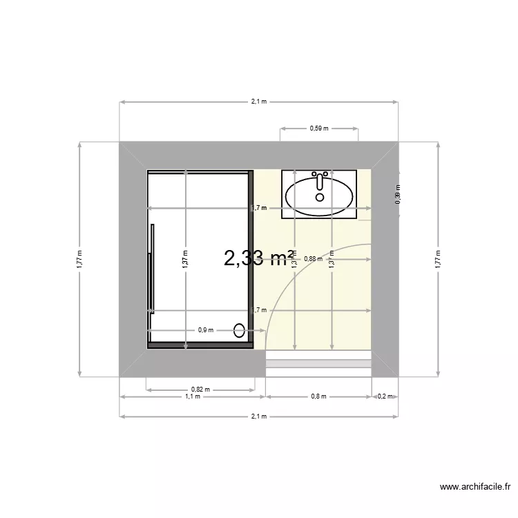 Salle de bain familiale. Plan de 1 et 2 m² Salle de bain familiale. Plan de 1 et 2 m²
