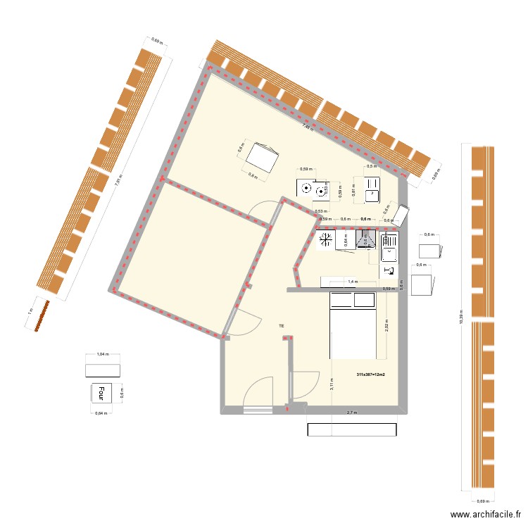 Plan Prague. Plan de 2 pièces et 55 m2