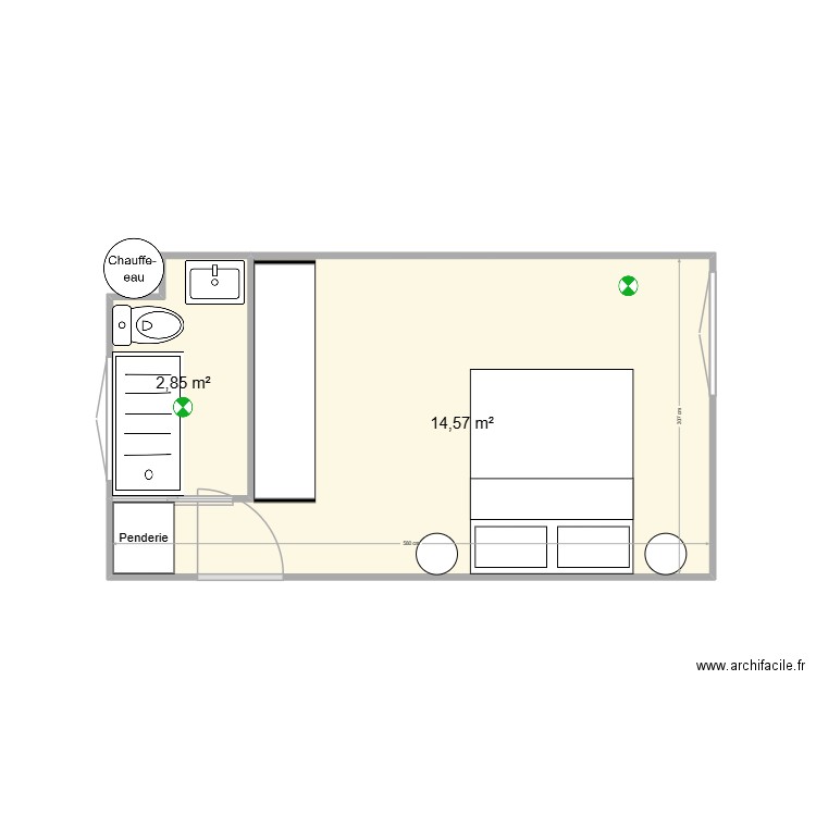 Sainte catherine. Plan de 2 pièces et 17 m2