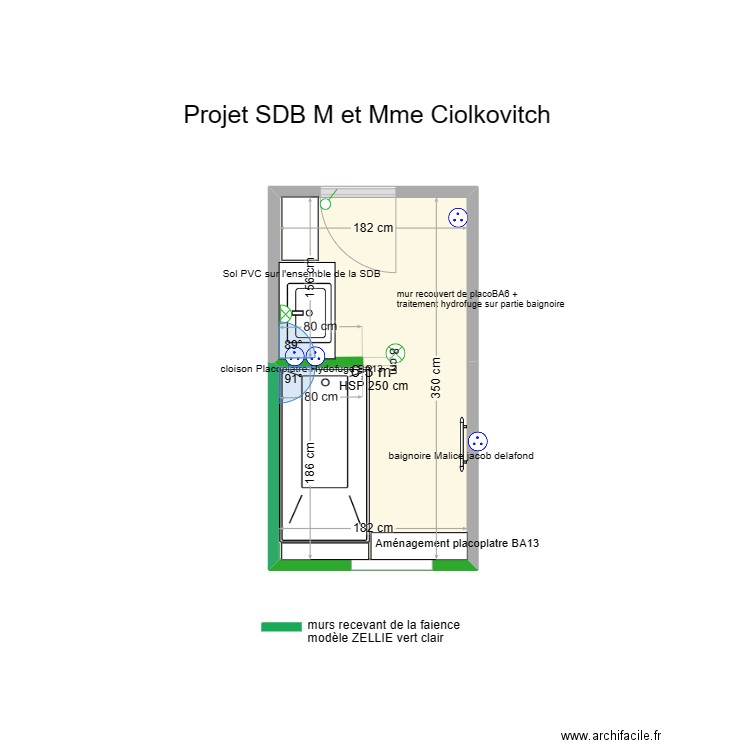 projet ciolkovitch SDB. Plan de 1 pièce et 6 m2