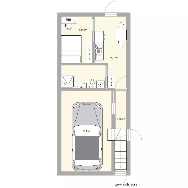 Plan studio + garage. Plan de 