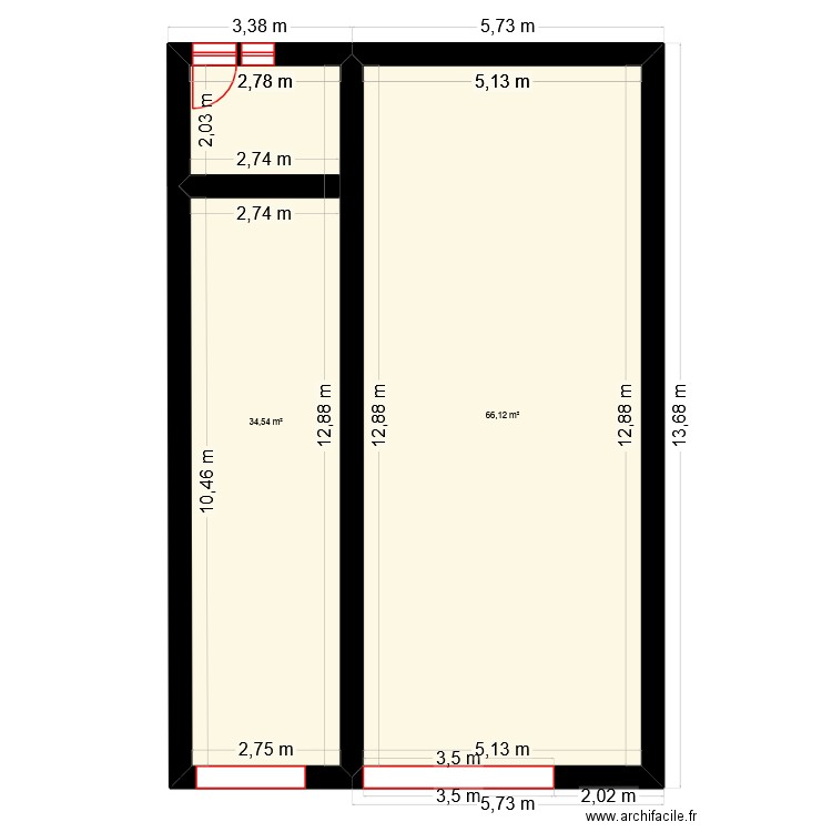 Mitra Annexe. Plan de 2 pièces et 101 m2
