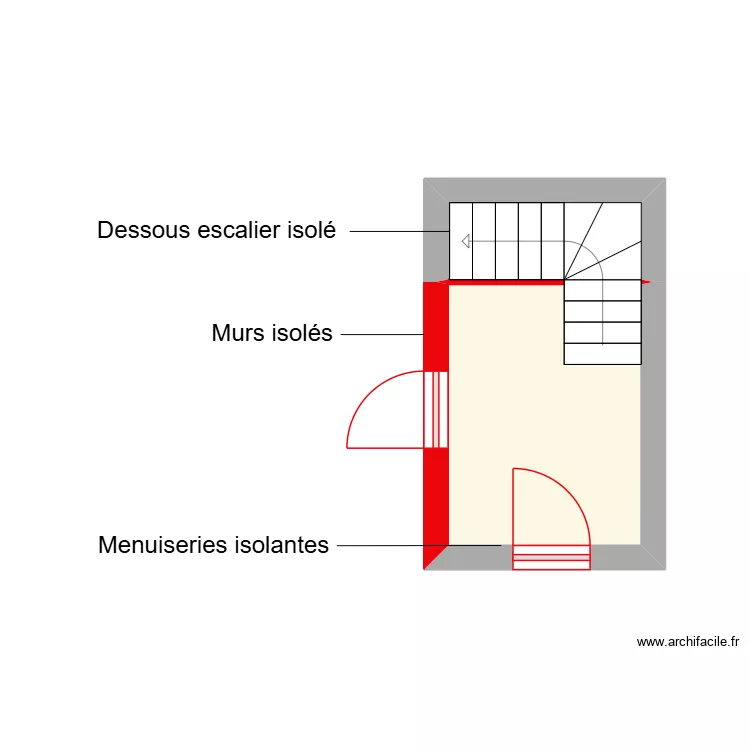 BOUDINAUD RDC &eacute;tapes 1/2. Plan de 2  et 7 m²