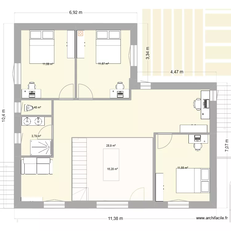 20-10 en L cuisine &agrave; droite dressing invers&eacute;. Plan de 