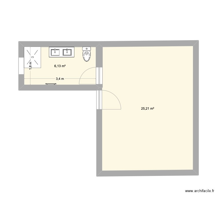 SDB plan 1. Plan de 2 pièces et 31 m2